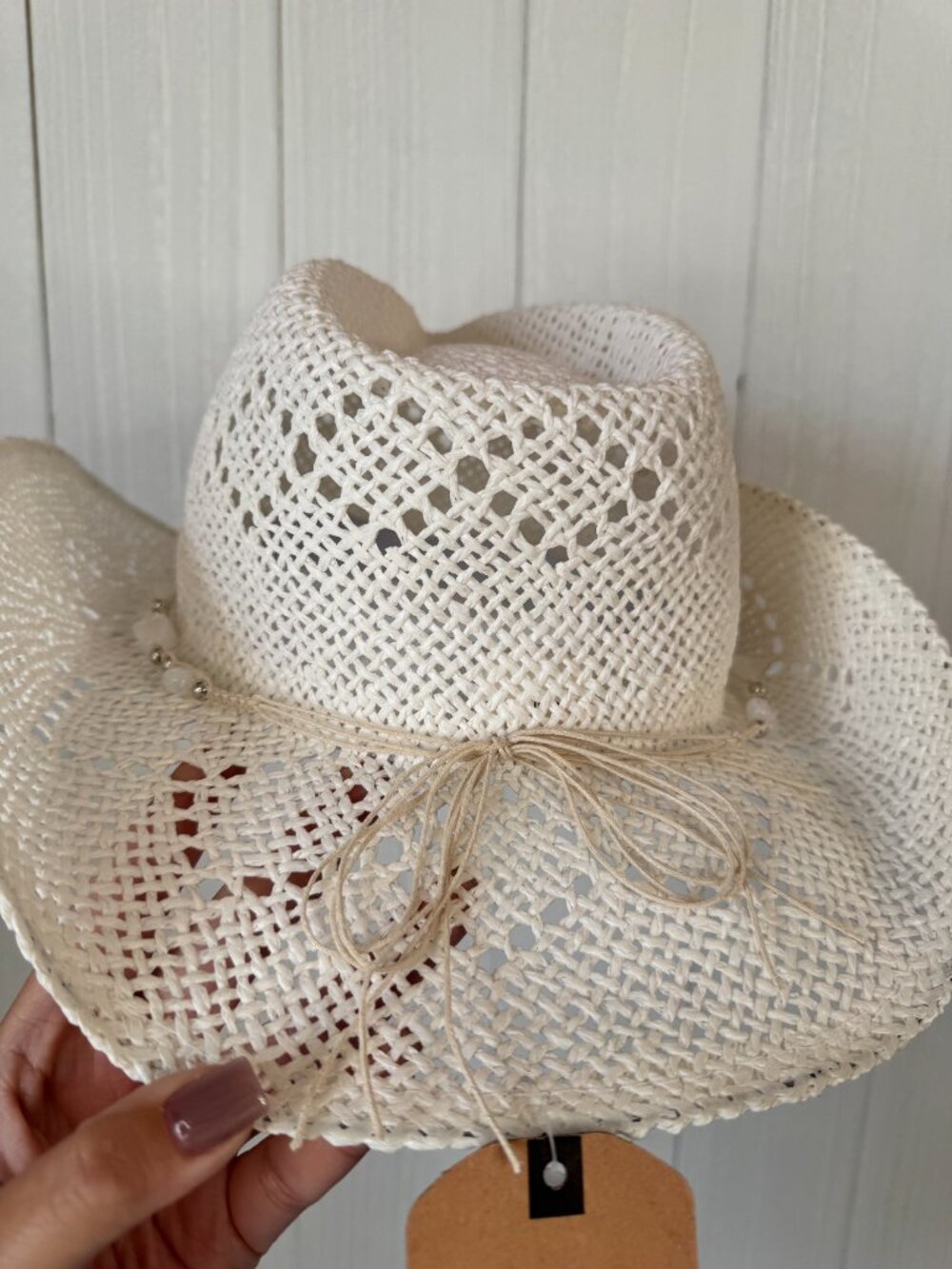 TOVOSO White Straw Cowboy Hat Beaded Western Wide Brim Sun Hat NWT - Picture 2 of 5